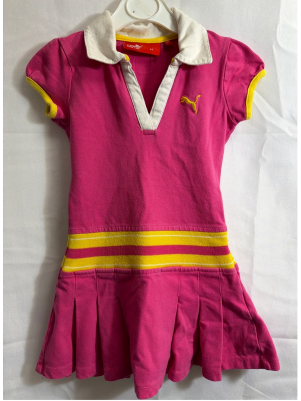 Girls PUMA Cotton Pique Tennis Dress 3T Pink Yellow Sporty Preppy Country Club